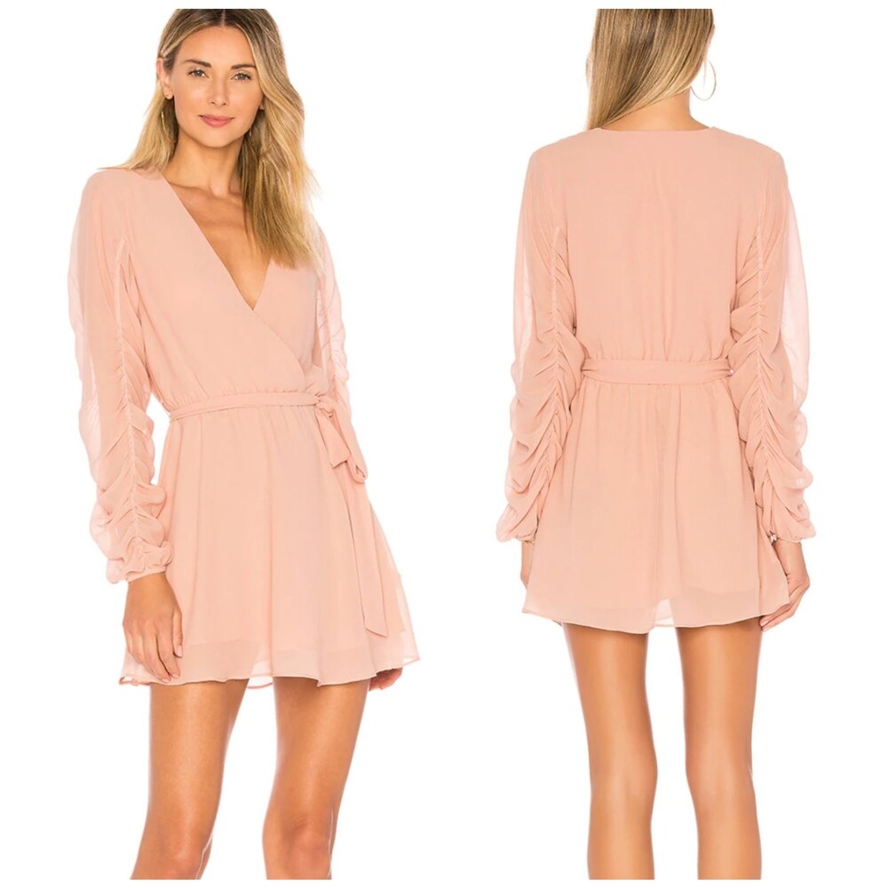TULAROSA Revolve TAWNEY DRESS S IN DUSTY ROSE New Faux Wrap Ruching Sleeve